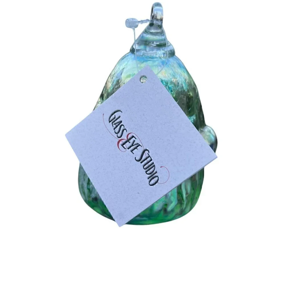 NWT Glass Eye Studio Christmas Ornament Santa Green Iridescent